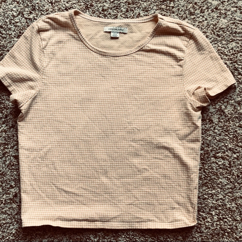 American Eagle yellow/white checkered T-shirt